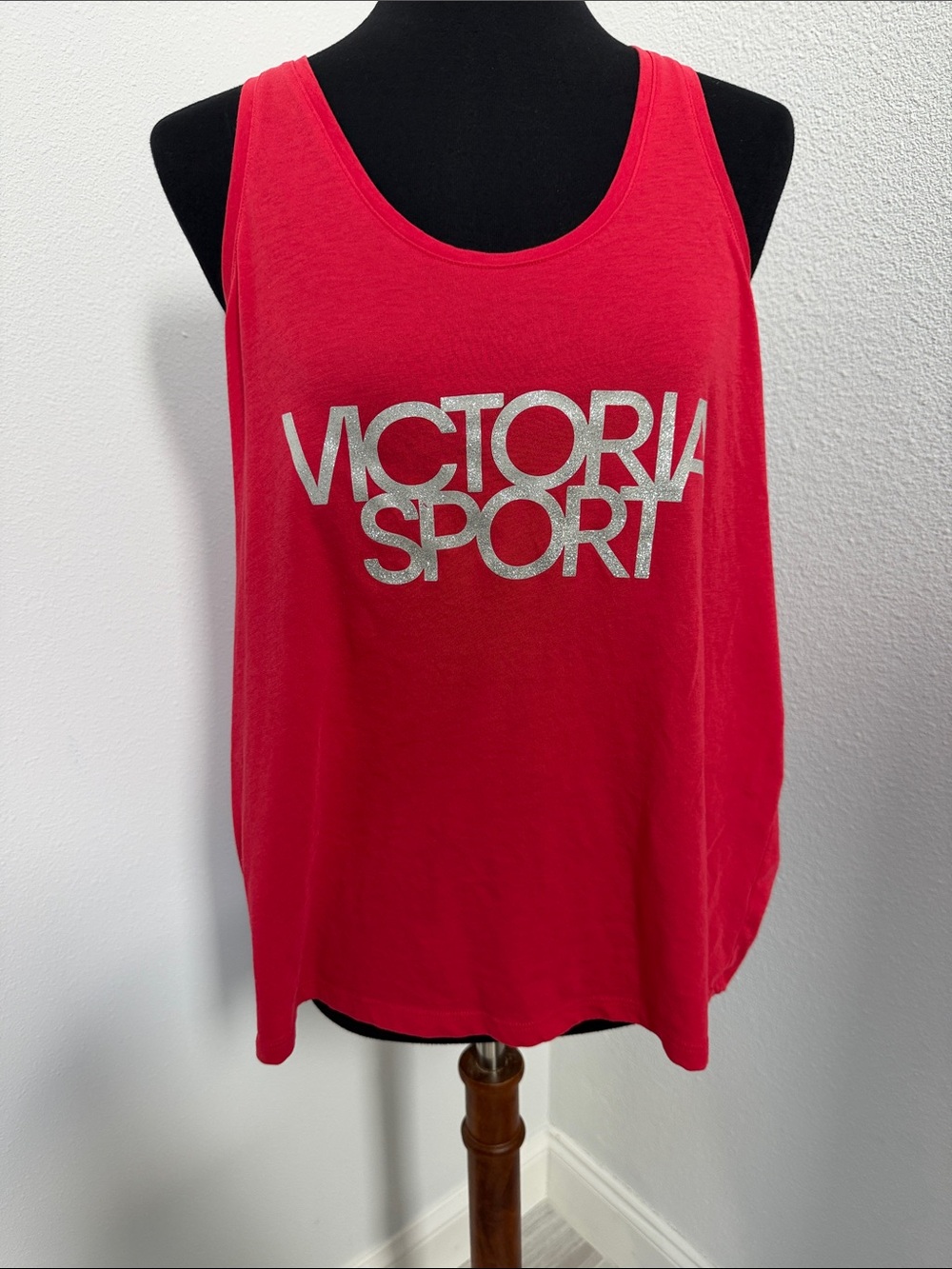 Victoria’s Secret Sport Women's Red & Silver Logo Tank Top large open lower back